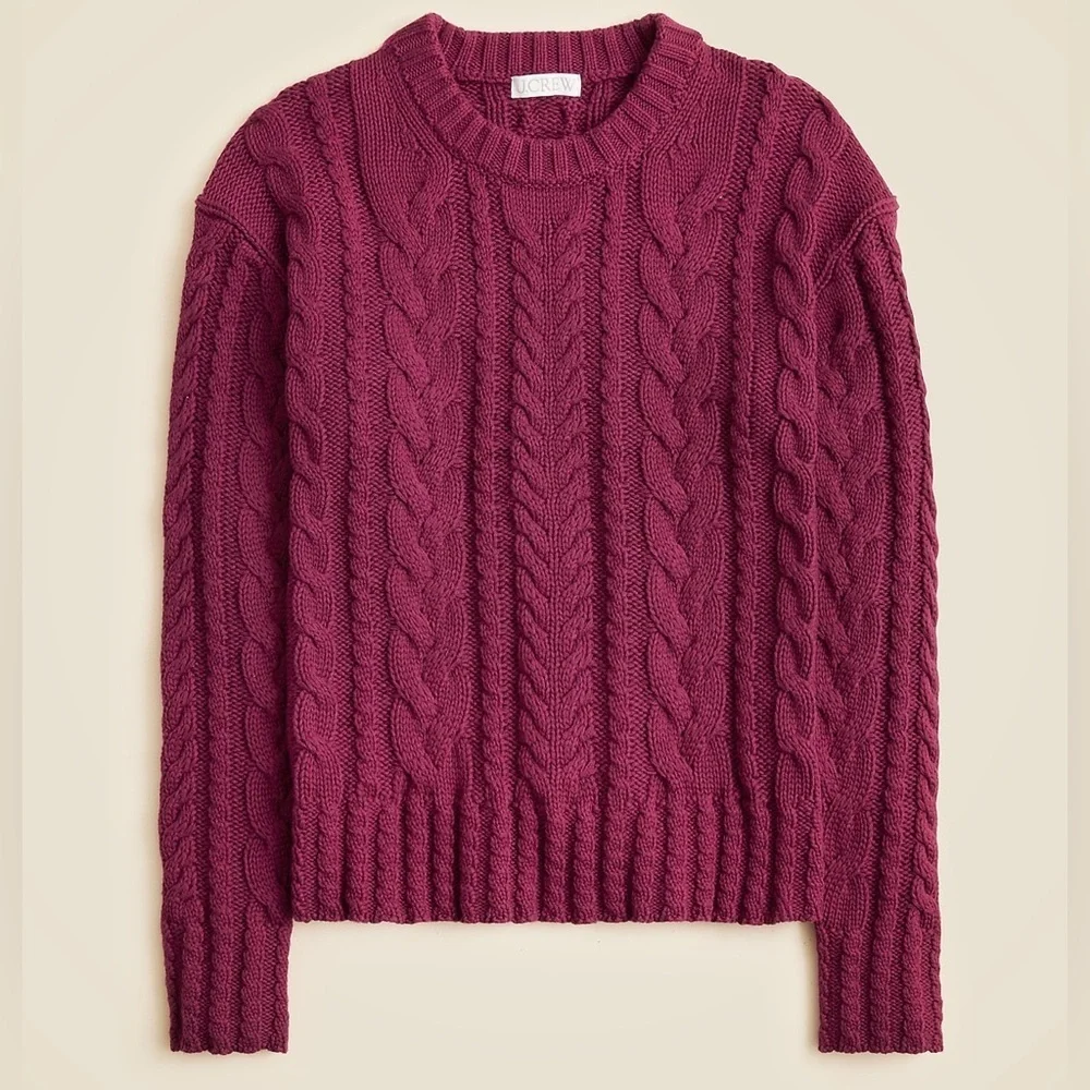 J crew burgundy Cable-knit crewneck sweater